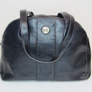 Liz Claiborne Classic Black Double Strapped Faux Leather Zipper Close Purse